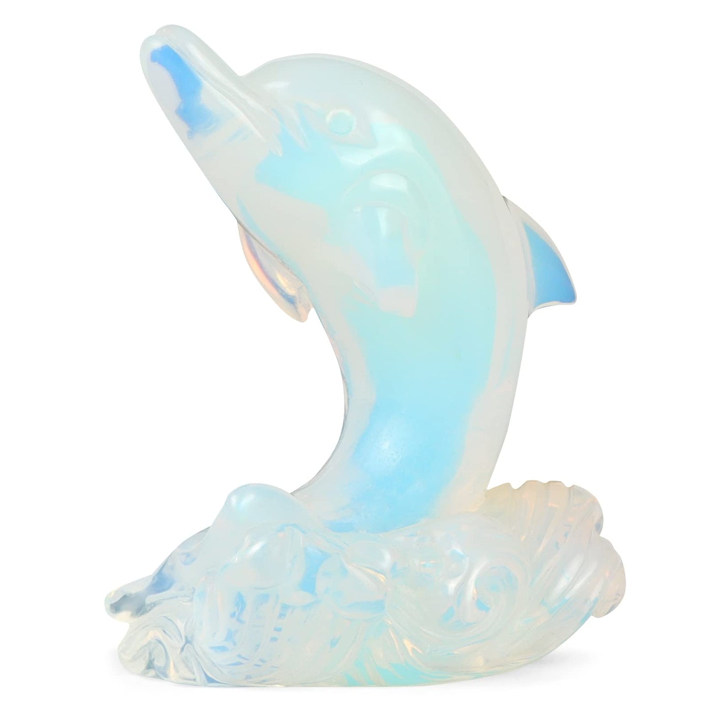 Hxswkk Opalite Crystal Dolphins Figurines Collectibles Crystal Statue Sea Animal Sculpture Home Desk Decoration Ornaments Dolphin Gifts for Women