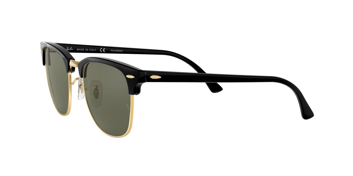 Ray-Ban RB3016 Clubmaster Square Sunglasses, Black/Polarized G-15 Green, 51 mm