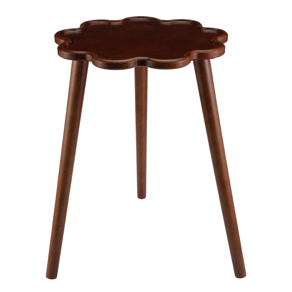 Chunful Modern Wooden Round Small Side Table 15" x 15" x 22" Brown Mid Century Solid Wood Martini End Table with Wavy Edge for Bedroom Nightstand or Living Room Accent Decor