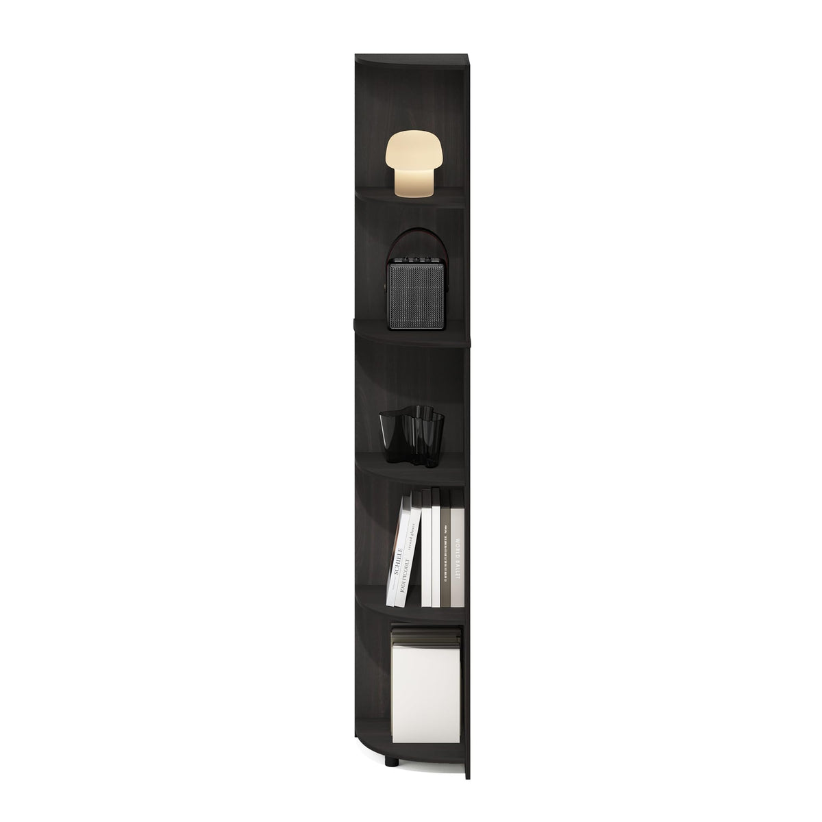 Furinno ECON Corner Shelf, 5-Tier Corner Book Shelf, Storage Shelves, Display Rack, Bookshelf, for Organization and Storage, Living Room, Home Office, Espresso
