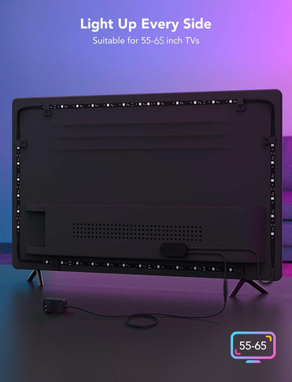 Govee TV LED Backlight, RGBIC Smart LED Strip Lights for 55-65 Inch TVs, Bluetooth and Wi-Fi APP Control, Works with Alexa & Google Assistant, Music Sync, 99+ Scene Modes, Adapter