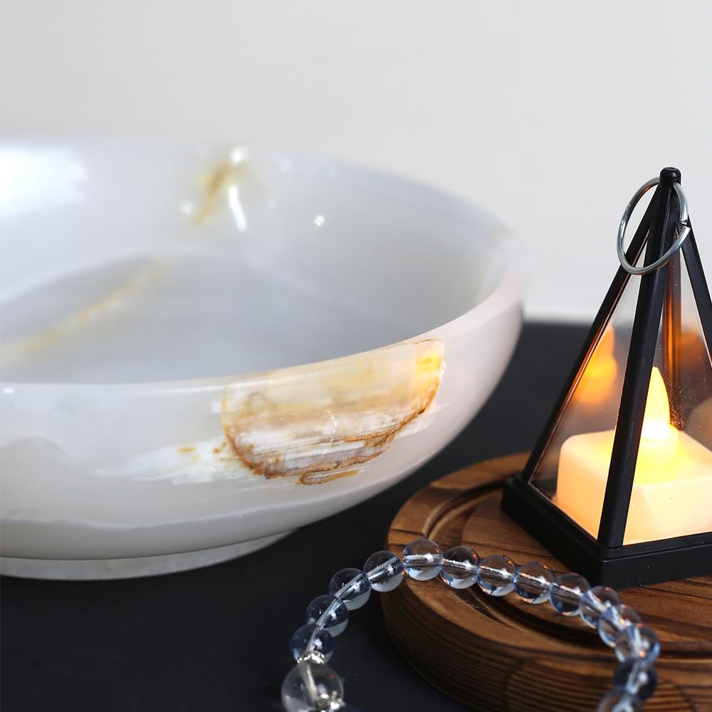 FutureStone Luxury Decorative Marble Bowl for Home Decoration, White Onyx Key Bowl for Entryway Table, Catchall for Coins, Change, Candy, Organizer Marble Tray