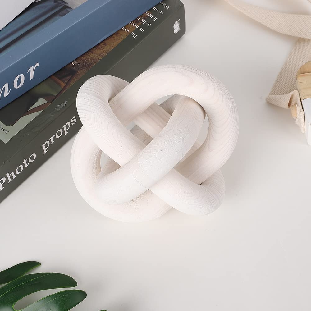 Jlong Wood Knot Decor, 3-Link Wood Chain Link Coffee Table Decor, Small Shelf Decor Accents, Hand Carved Modern Farmhouse Boho Wooden Knot Decorative Chain Wood Decor for Living Room Bedroom Office