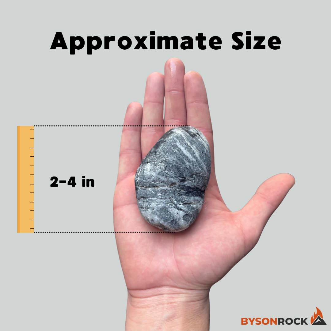 BYSONROCK Natural Gray with White Lines River Rocks, 2–4 Inch, 10 lbs Decorative Landscaping Stones for Garden, Planters, Pathways, Aquariums & Painting