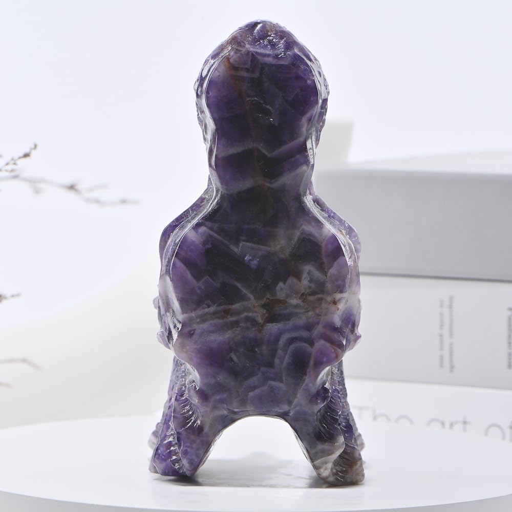Bmuafry 6''Natural Dragon Head Crystal Skull Head Hand Carved Reiki Healing Stone Statue Healing Home Office Art Room Decoration (Dreamy Amethyst, 6inch)