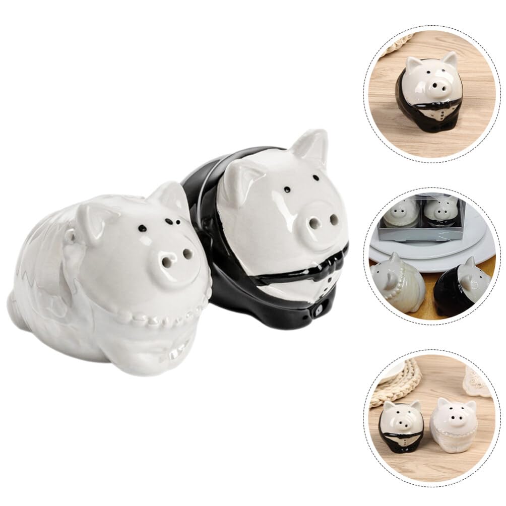 1 Pair Ceramic Pig Salt Pepper Shakers Wedding Favor Kitchen Seasoning Jars Bride Groom Set