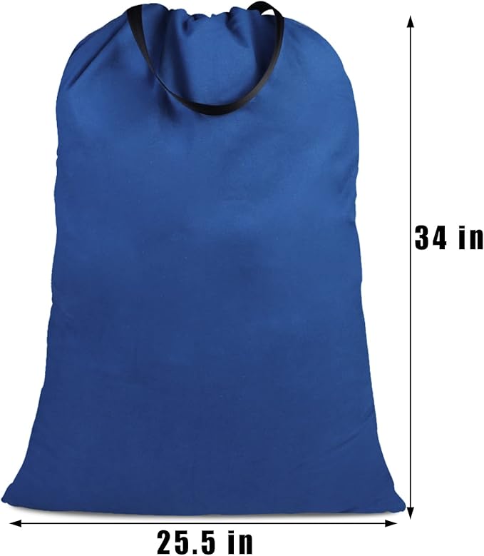 Cotton Canvas Laundry Bag with Handles & Drawstring Straps, Heavy Duty Extra