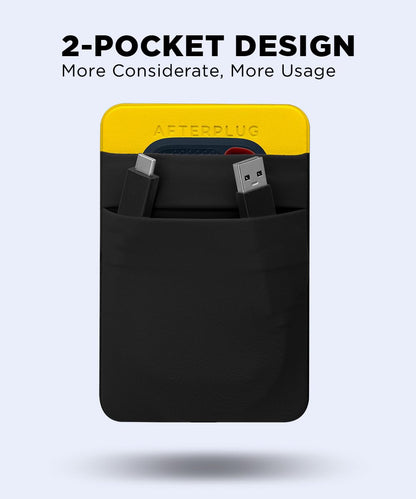 Afterplug 2-Pocket Adhesive Storage Pouch, Laptop Accessory Organizer for SSD, Magic Mouse, Cables, Black and Yellow