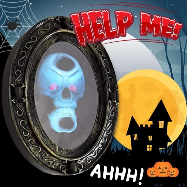 Scary Motion Activated Skull Haunted Mirror with Creepy Sound and Light, Horror Prop for Indoor Halloween Party Decorations