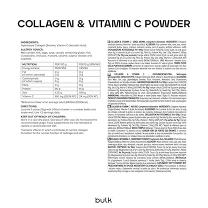 Bulk Collagen Powder with Peptides and Vitamin C | Hydrolysed Bovine Collagen | High-Protein Supplement for Use in Smoothies, Shakes & Recipes | Joint & Skin Routine | Unflavoured | Easy Mixing | 500g