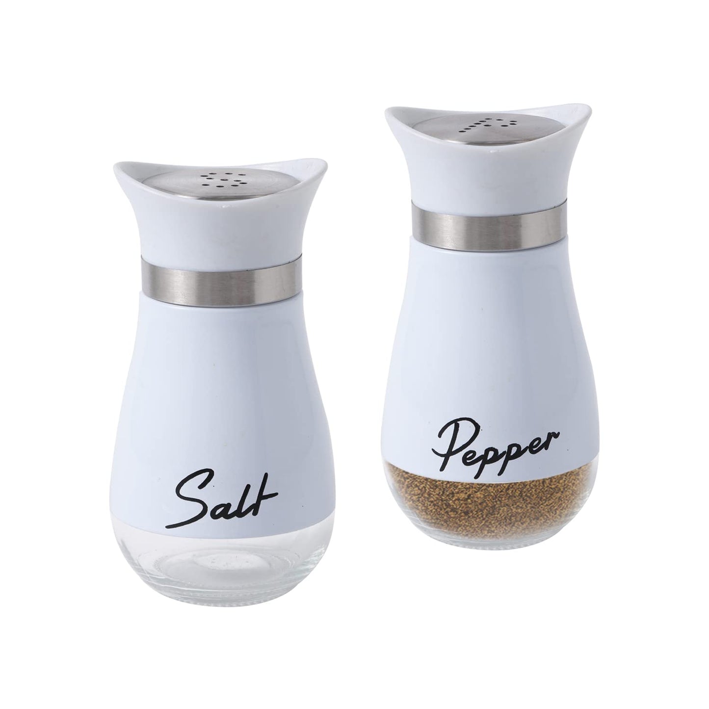 2 Pack Salt and Pepper Shakers Set, Refillable Salt Pepper with Stainless Steel Lid Container Spice Shakers Bottle for Home Kitchen, Restaurant, Picnic (White)