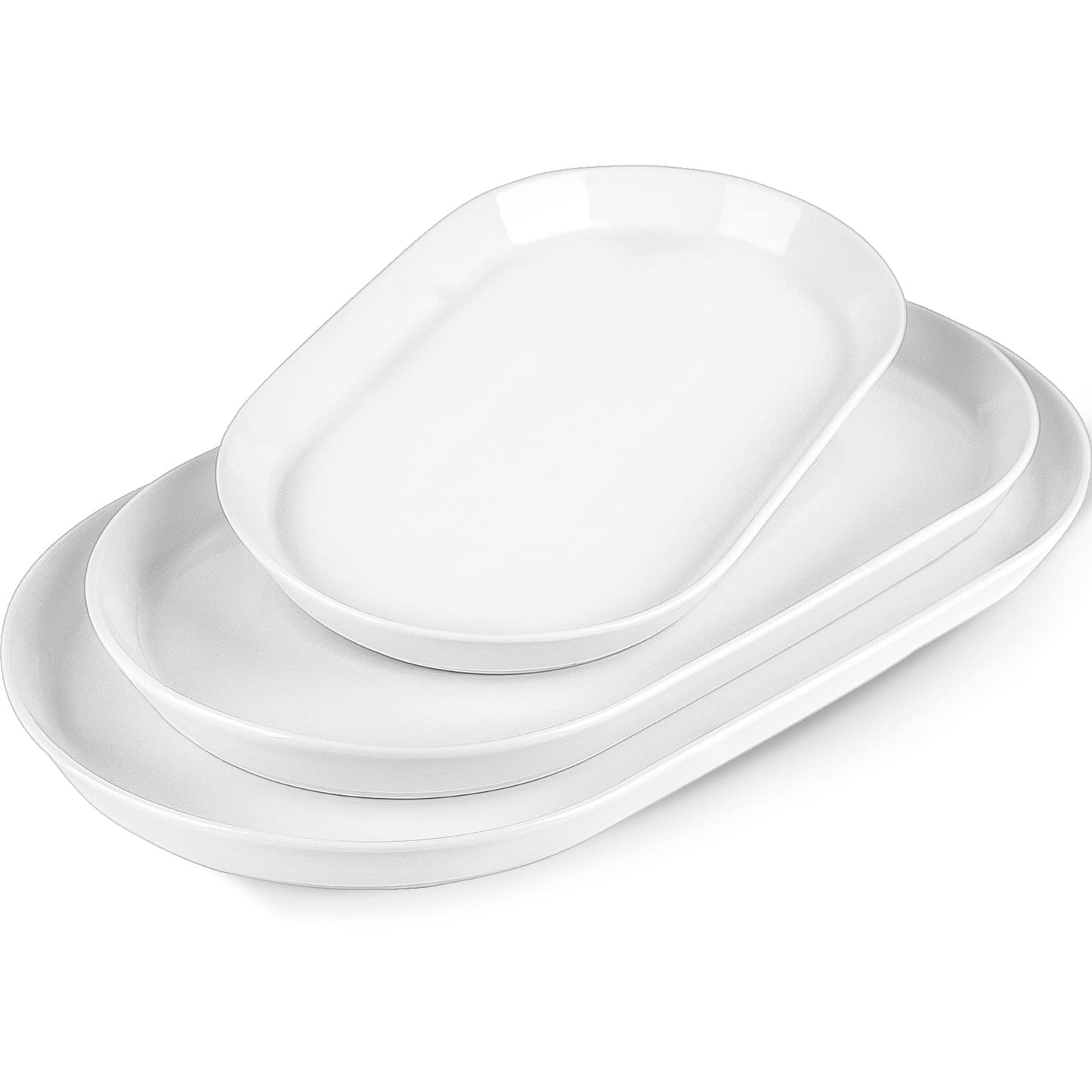 Taeochiy Large Oval Serving Platter Set of 3 (16"/14"/12") - White Ceramic Turkey Platters for Entertaining, Party Serving Tray, Oven Dishwasher Safe