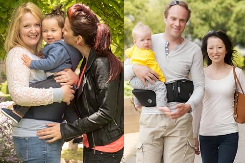 Hippychick Hipseat Baby Carrier, Lightweight Back-Saving Support Waist Stool, Adjustable Strap, Can Carry 6-36 Months Child, Denim Black