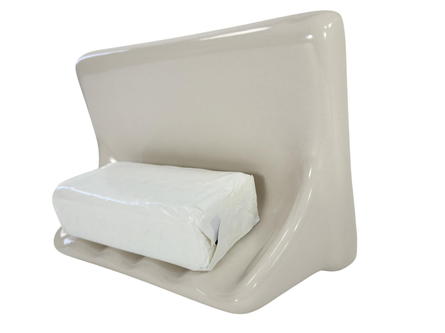Beige Bone Almond Ceramic Soap Dish Shower Tray Tile in Installation Vintage Mid Century Modern Retro
