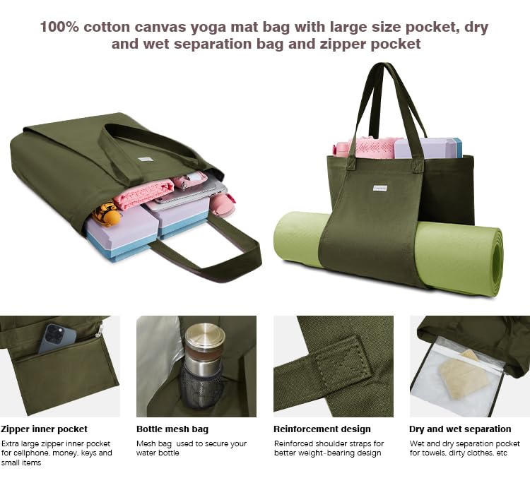 Cwokarb Yoga Mat Bag, Yoga Bags and Carriers Fits All Your Stuff, Yoga Tote Bag for Gym, Pilates, Workout, Beach, Travel and Office