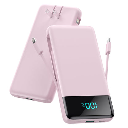 Portable Charger for iPhone with Built in Cables and Wall Plug,Upgraded 13800mAh Fast Charging USB C Power Bank,4 Outputs Travel Essential Battery Pack Compatible with iPhone 15/14/13,Samsung-Purple