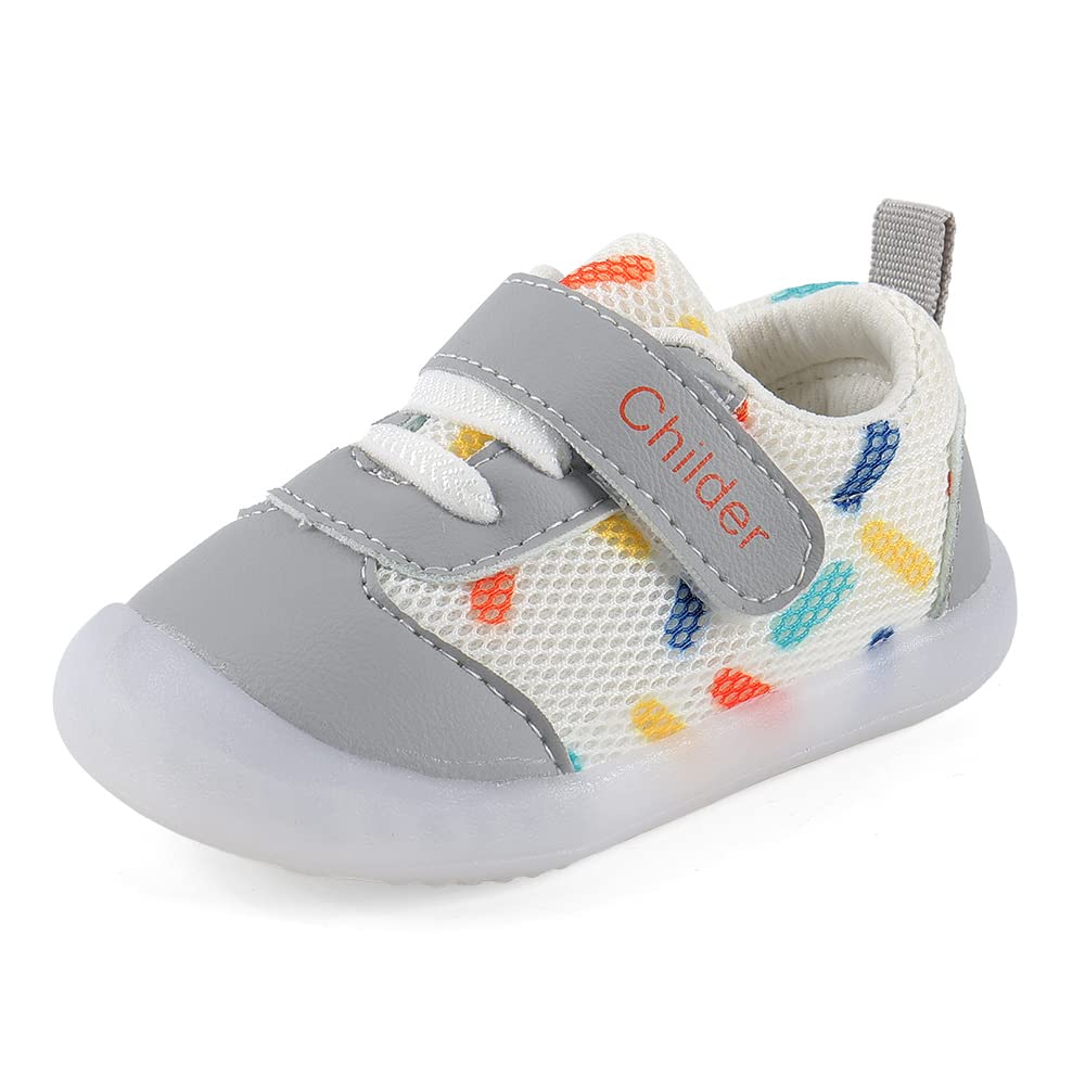 MASOCIO Baby Shoes Boys Girls First Walking Toddler Trainers Sneakers Pre Walker Boy Infant 12-18 Months Size 3 UK Child Grey