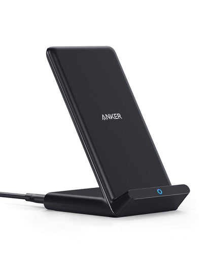 Anker Wireless Charger, PowerWave Stand, Qi-Certified for iPhone 17/16/15/14/13/12 Series, SE, 11, 11 Pro, 11 Pro Max, XR, Xs Max, 10W Fast-Charging Galaxy S20 S10 S9 S8, Note 10 (No AC Adapter)