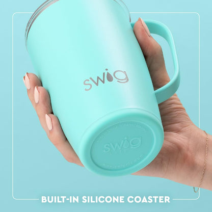 Swig Life 18oz Travel Mug, Insulated Tumbler with Handle and Lid, Cup Holder Friendly, Dishwasher Safe, Stainless Steel, Travel Coffee Cup (Honey Meadow)