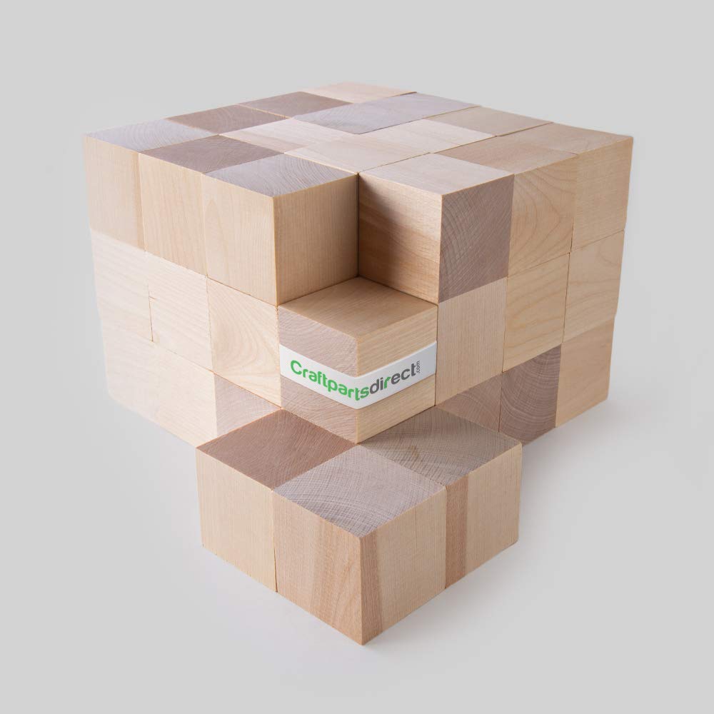 1.5 inch Wood Blocks - Natural Unfinished Craft Wooden Cubes -by CraftpartsDirect - 10 Pack