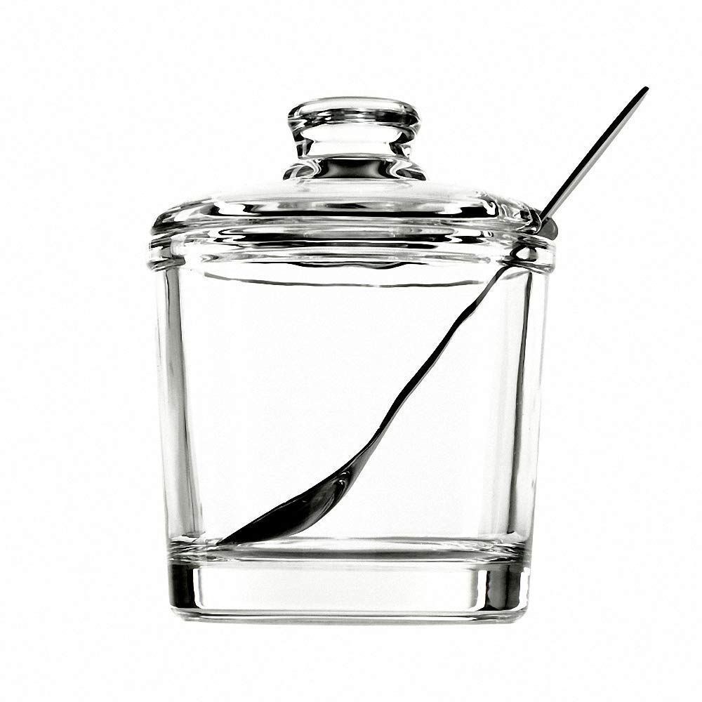 Telotela 1 Piece Classic Clear Glass Sugar Bowl with Lid Serving Spoon Salt Pot Pepper Storage Jar Seasoning Pot Dispenser Container Sugar Box Condiment Spice Racks Holder for Home Kitchen