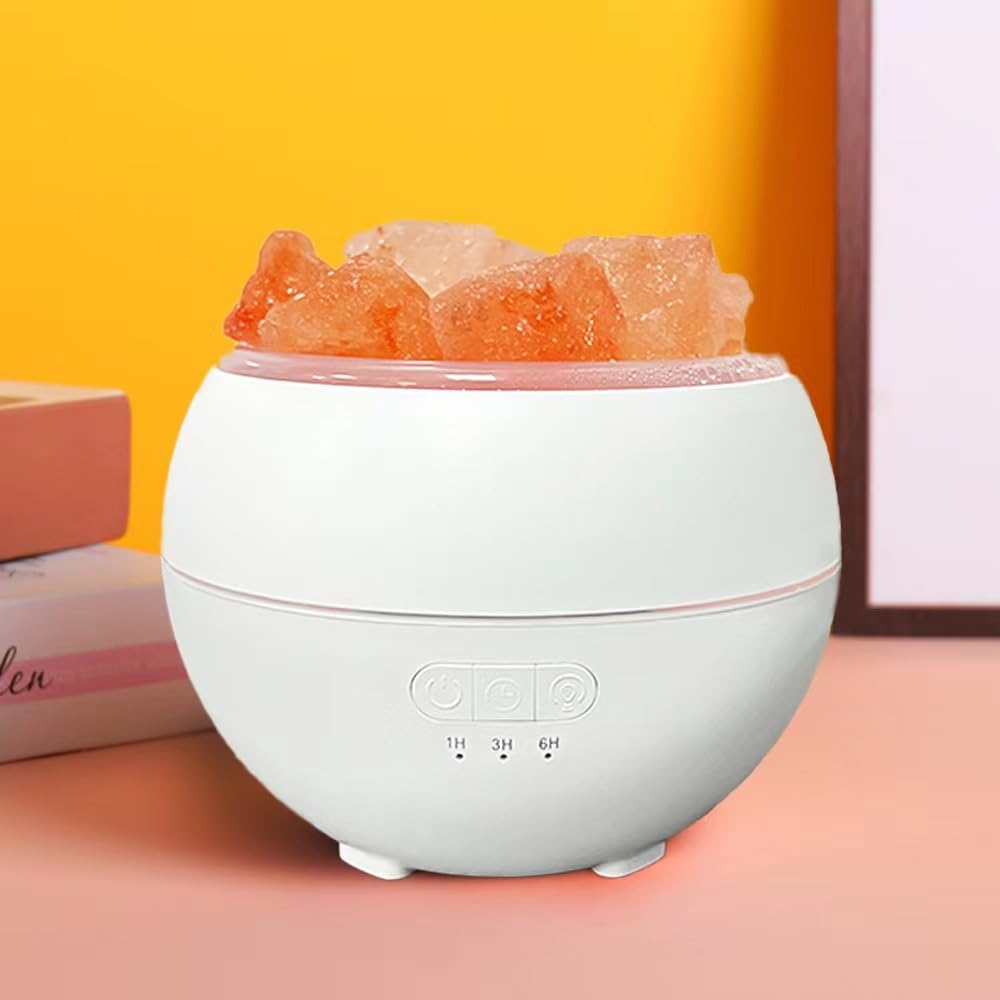 YZYOE Himalayan Salt Stone LED Ambient Light Humidifier, Dual Mode Flame Light and Gradient Color USB Aromatherapy Machine, A Combination of Two In One Bedside Night Light and Humidifier.
