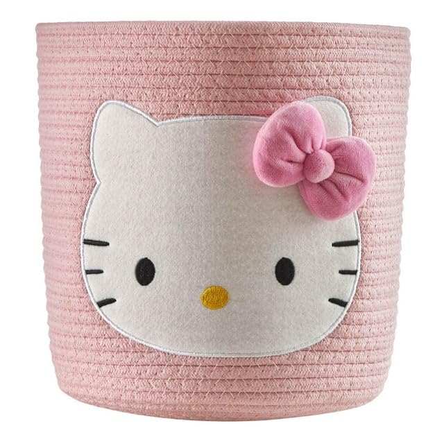 Idea Nuova Sanrio Hello Kitty Rope Storage Basket,Decorative & Functional Organizer Bin for Kids Room, Nursery or Toys, 10" H x 10" W