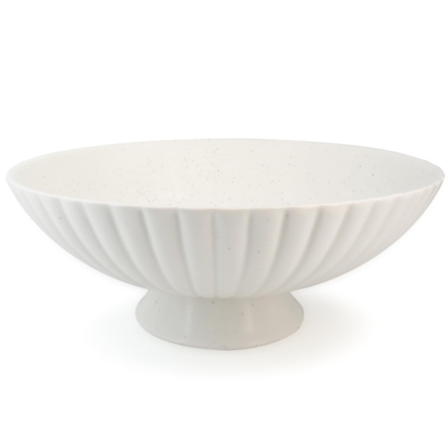 Afadorable 10 Inch Handmade Large Matte White Fluted Ceramic Pedestal Bowl, Decorative Fruit Bowl with Sandstone Speckles – Modern Farmhouse Centerpiece for Kitchen Counter, Entryway & Dining Table