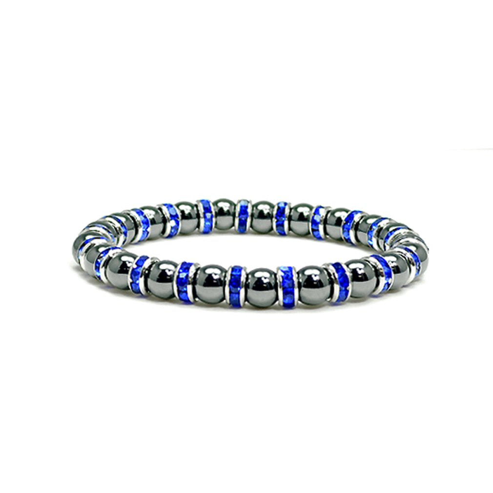 Accents Kingdom Magnetic Bracelet Women's Tuchi Simulated Pearl Hematite Magnetic Therapy Bracelet with Simulated Sapphire Crystal, 7.5"