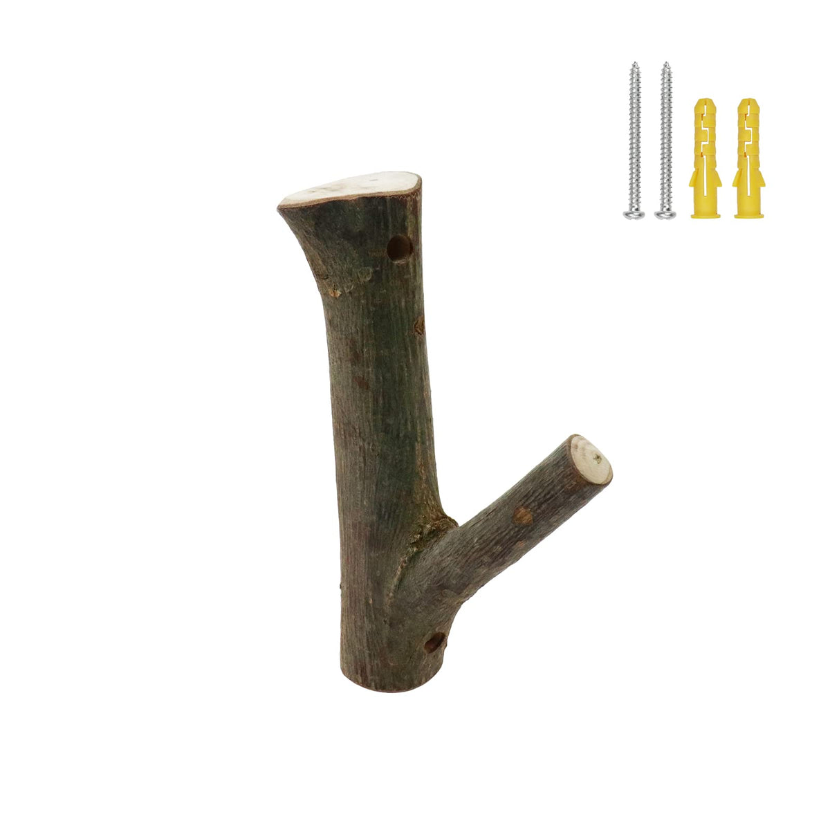 Tsnamay 2Pcs Real Wood Tree Branch Wall Hook, Farmhouse Rustic Decorative Wooden with Bark Trunk Thickness 2cm-3cm with Screw