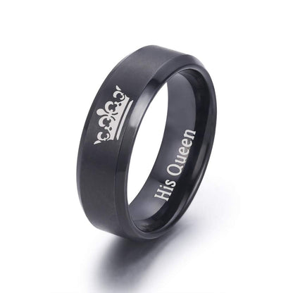 LAVUMO King and Queen Rings for Couples - 2pcs His Hers Stainless Steel Matching Ring Sets for Him and Her - Promise Engagement Wedding Band Black Comfort Fit (Men 10 & Women 9)