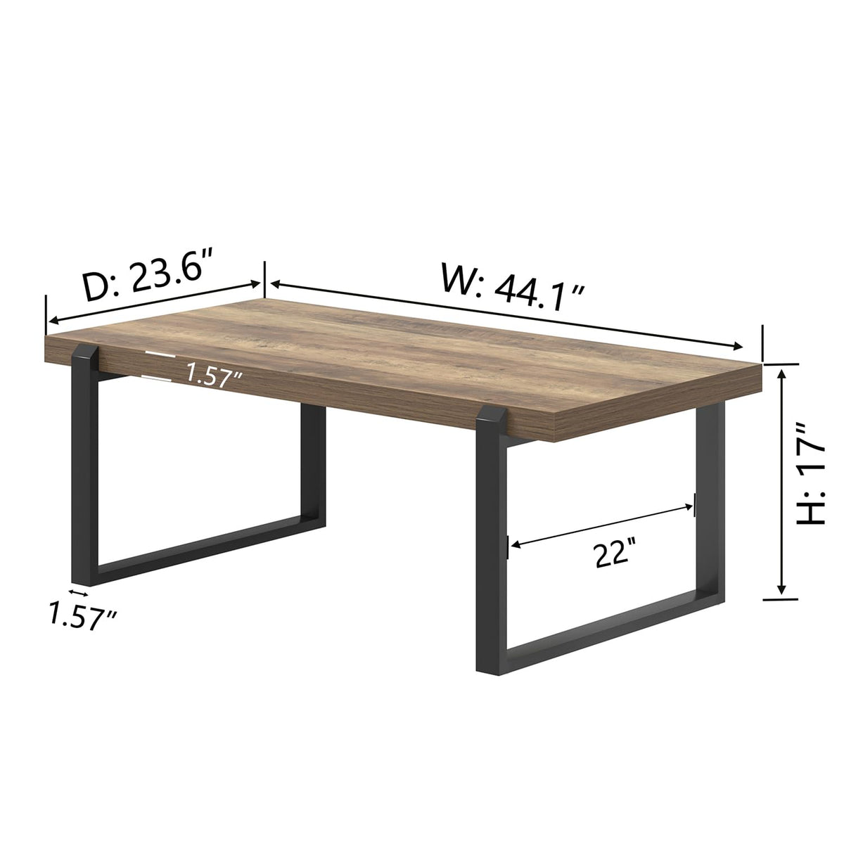 FOLUBAN Coffee Table, Modern Rustic Wood and Metal Center Table, Industrial Cocktail Tea Table for Living Room, Oak, 44 Inch