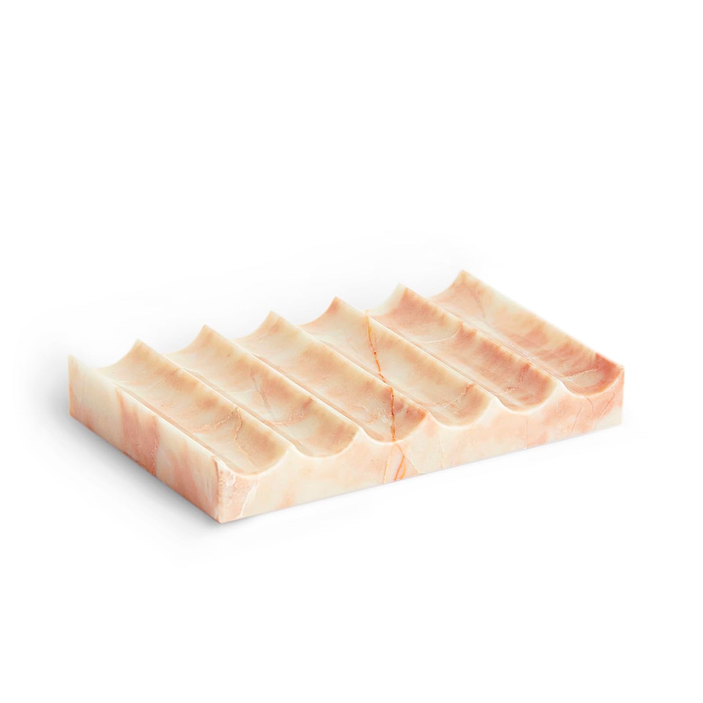PHINILUX Luxurious Marble Soap Dish Jewelry Ring Tray - Rectangle Stone Soap Tray & Saver for Shower – Self Draining Soap Holder for Bathroom, Kitchen, Beige Travertine (Pink/Cream Rose)