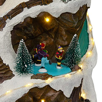 Alpine Corporation 18"H Indoor Animated Winter Wonderland Christmas Tabletop Decor with and Warm White LED Lights and Music, Holiday Display