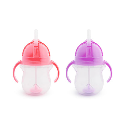 Munchkin Click Lock Tip & Sip Straw Cup Set| Baby & Toddler Sippy Cups with Straw| BPA Free Non Spill Cup| Dishwasher Safe Baby Straw Cup| Weighted Straw Childrens Cups| 7oz/207ml| 2 Pack| Pink/Purple