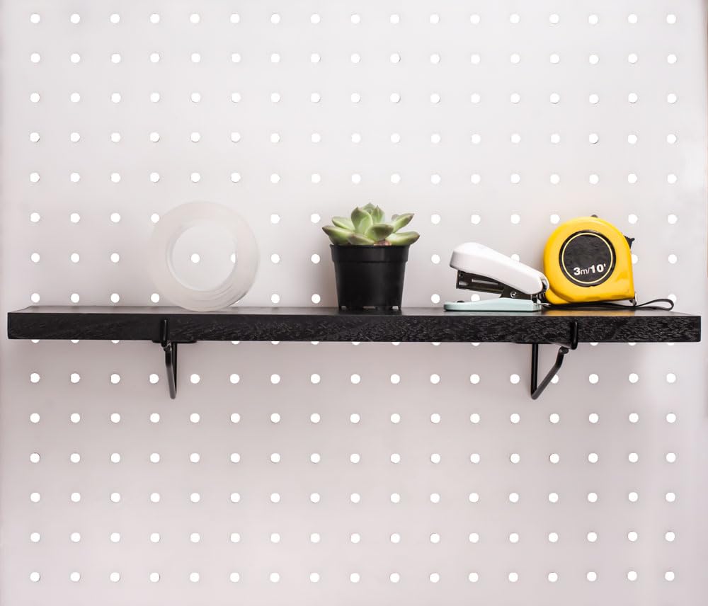 KINOMI Heavy Duty Pegboard Shelves, Value Set of 8 Pack Pegboard Shelf Brackets and 4 Pack Peg Board Shelves for Garage, Home, Garden, Tool Shed (Black)
