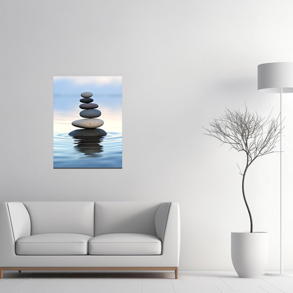 QIXIANG Zen Canvas Wall Art Zen Stone Painting Prints Spa Meditation Painting Artwork for Spa Yoga Room Bathroom Wall Decor Frame (12.00" x 18.00", Zen 1)