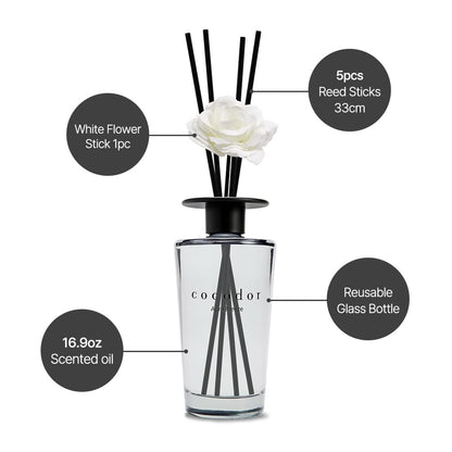COCODOR White Flower Reed Diffuser/April Breeze / 500ml / 1 Pack/Large Capacity Scent Diffuser for Bathroom Kitchen Bedroom Shelf Décor