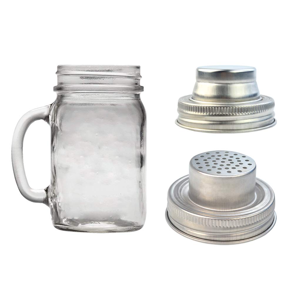 obmwang 4 Pack of Stainless Steel Mason Jar Shaker Lids Caps for Cocktail,Dredge Flour,Mix Spices,Sugar, Salt, Peppers and More or Shake Drinks Cocktail-Fits Any Regular Mouth Mason Jar Canning Jar