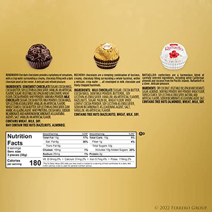 Ferrero Collection, Premium Assorted, Hazelnut, Dark Chocolate and Coconut, 24 Count Holiday Gift Box, 9.1 oz