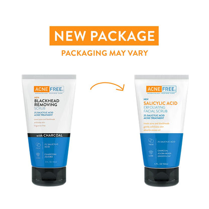 Acne Free Salicylic Acid Exfoliating Face Scrub, 2% BHA Blackhead Remover & Acne Treatment, Deep Cleanse with Charcoal & Jojoba Beads, Gentle Exfoliation with Ginger & Oats, 5 Ounce
