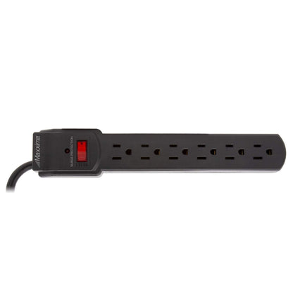 Maxxima 4-Pack 6 Outlet Power Strip Surge Protector - 300 Joules, Features Red On/Off Switch, Powers Multiple Electronics and Devices Simultaneously, Perfect for Home Appliances - Black