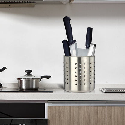 Saiveina Stainless Steel Utensil Holder Kitchen Holder Restaurant Cooking Utensil Holder for Forks Spatula, 5.3'' x 5.1" Round Utensil Organizer