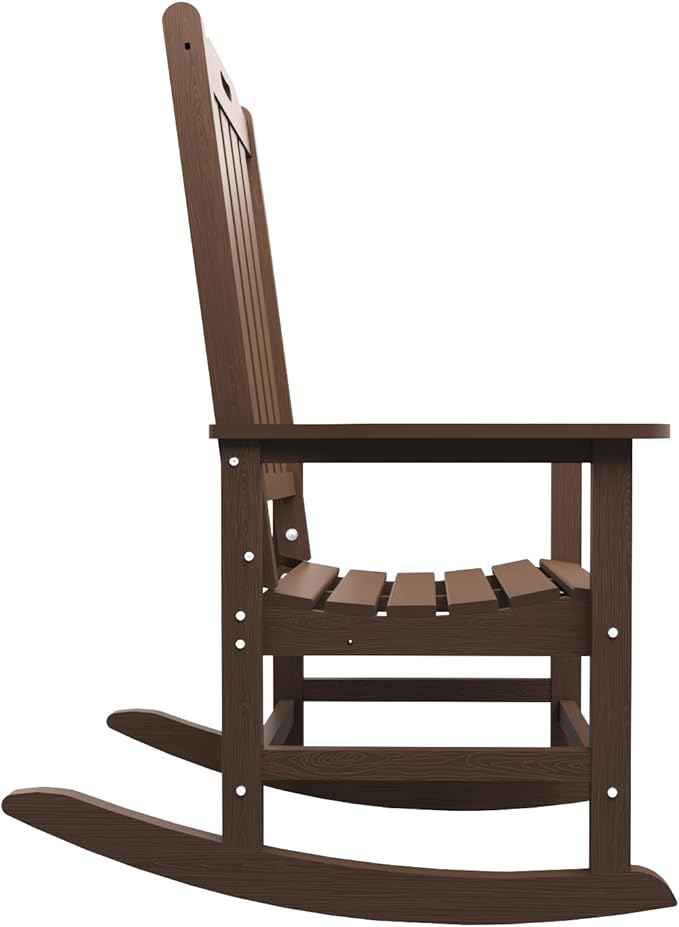 Oversized Rocking Chair Set of 8, Outdoor Rocking Chair for Adults, All Weather Resistant Porch Rocker for Lawn Garden, Brown