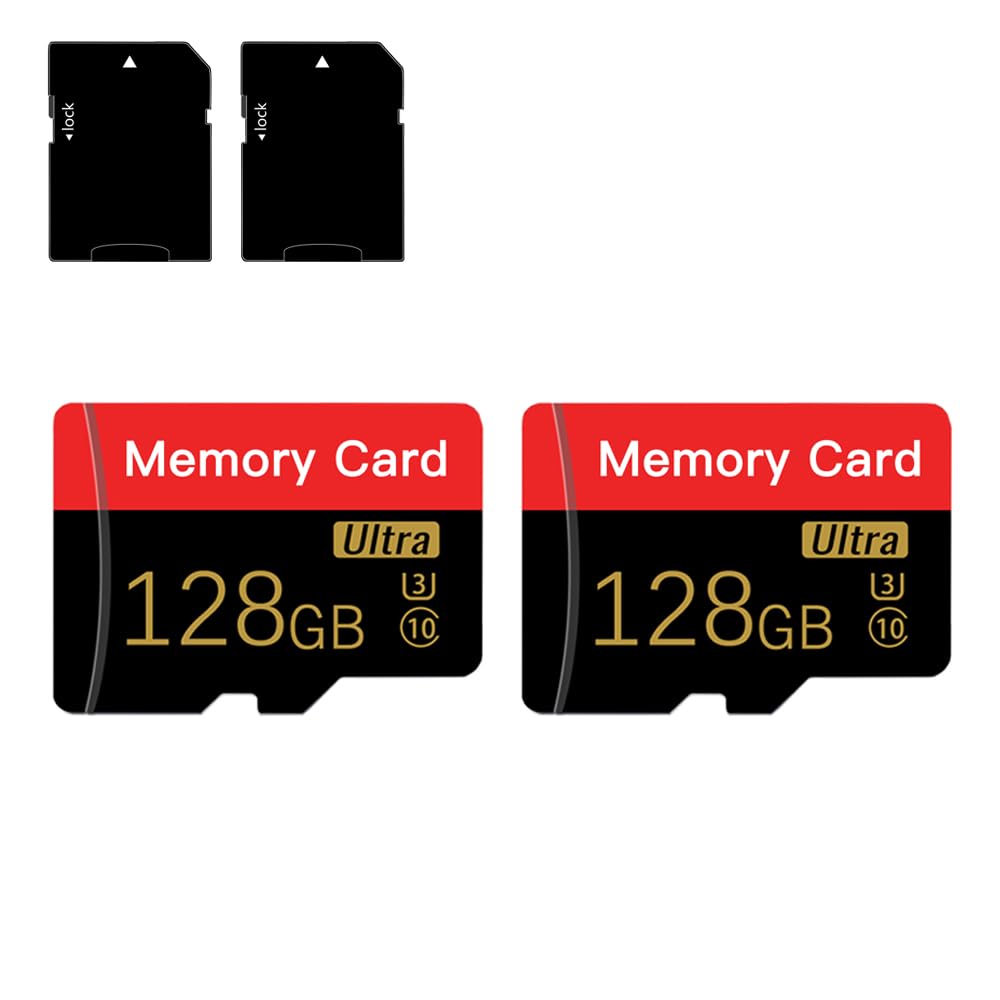 2 Pack Micro memory card 128 GB with Adapter, C10/U3/UHS-I/A1, TransFlash Card, TF card for Camera, Smartphone, Tablet, Drone (Red 128GB *2)