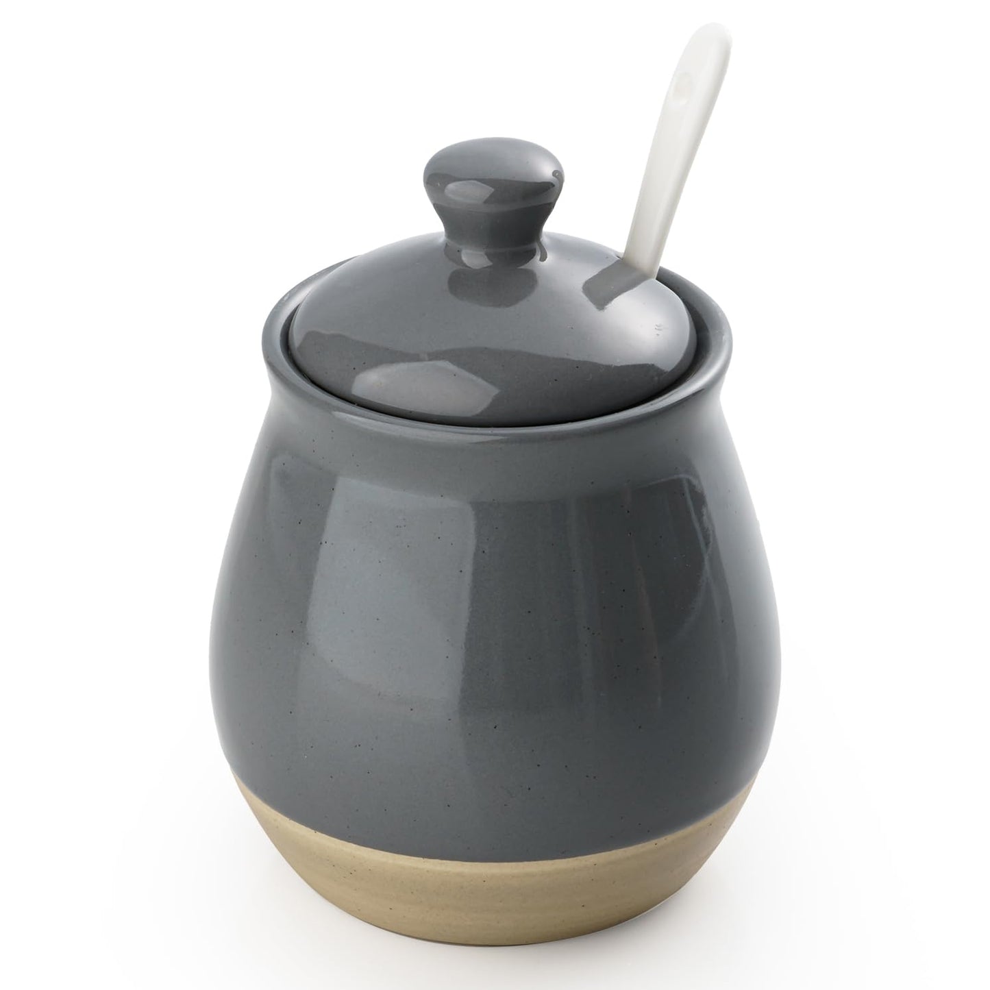 famiware Milkyway Sugar Bowl with Lid and Spoon, 10oz Ceramic Sugar Jar/Pot/Dispenser for Salt, Condiments, Spice, Seasonings, Sugar Container for Coffee Bar, Home, Kitchen, and Countertop, Dark Gray