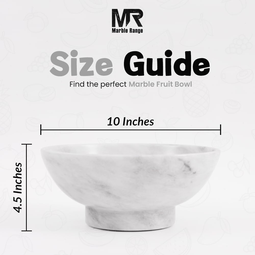 Marble Fruit Bowl For Kitchen Counter White 10" Inch Handmade Fruit Dish, Decorative Bowls For Entryway Table, Modern Candy Bowl For Kitchen Storage