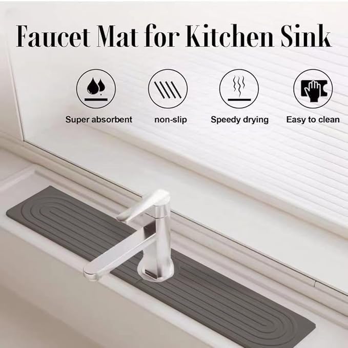 Quick Drying Stone Faucet Mat for Kitchen Sink, 23.6'' Long Diatomite Sink Tray
