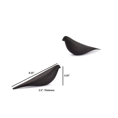 Kaizen Casa Statues Black Acacia Wood Bird Set of 2 Decorative Sculptures for Home Décor, Modern Black Bird Ornaments for Living Room, Office (8.25'' X 2.5'' X 3.25'')