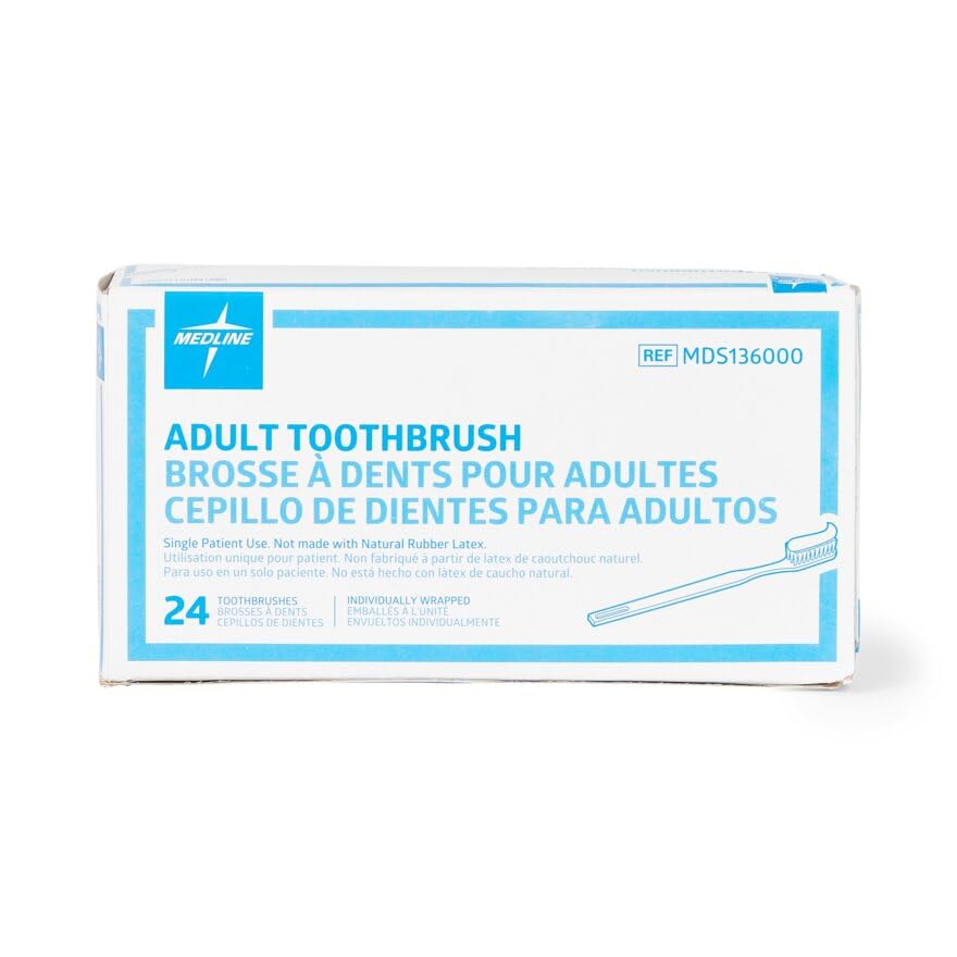 Medline Individually Wrapped Adult Toothbrush, Bulk Packaged, Great for Donations or at Home Use (Pack of 144)